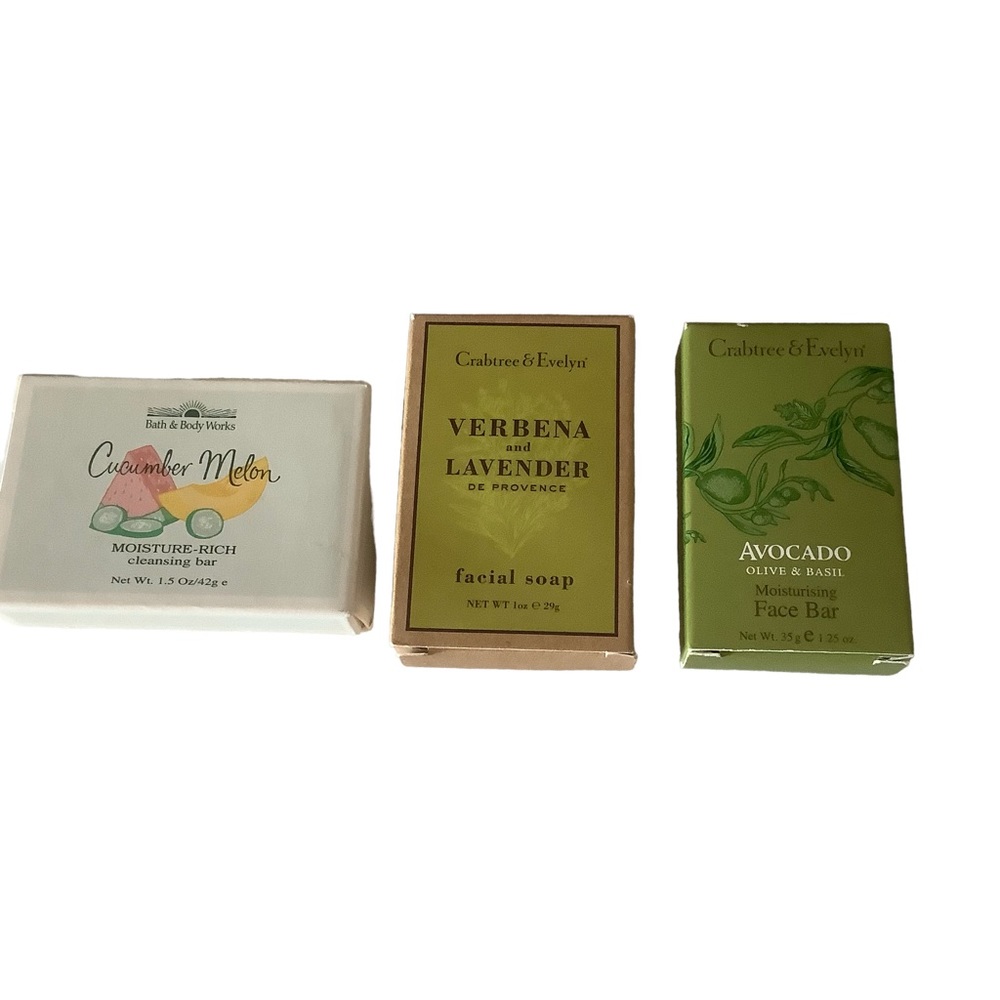 Set of 3 facial cleansing bars by Crabtree & Evelyn and bath and body works